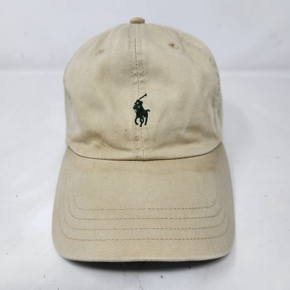 Polo Ralph Lauren Vintage Khaki Tan Cotton Strapback Baseball Cap Dad Hat OSFA